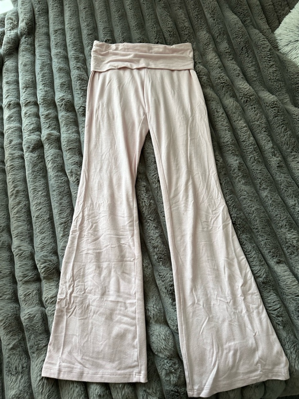 2 piece Light Pink Fold-Over Waist Flared Lounge Pants + matching long sleeve